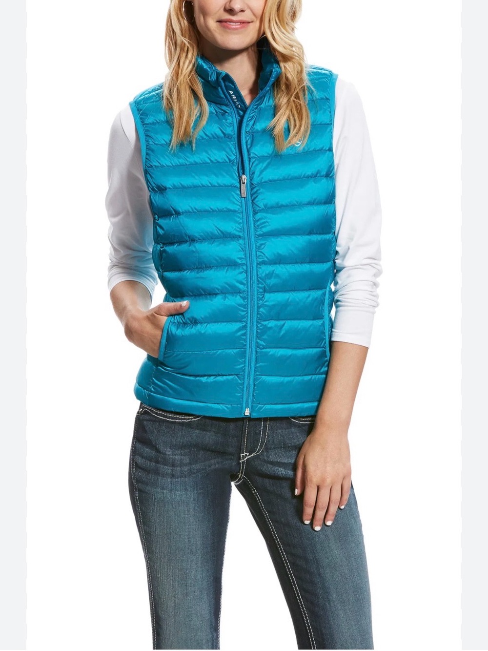 Ariat Vest Womens Large Blue Ideal Down Puffer Packable Lightweight Quilted